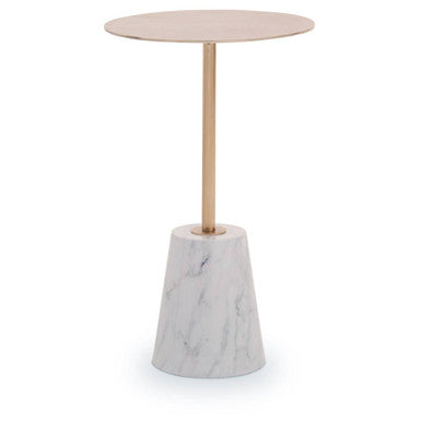 Avola Brushed Gold Side Table With White Marble Effect Base