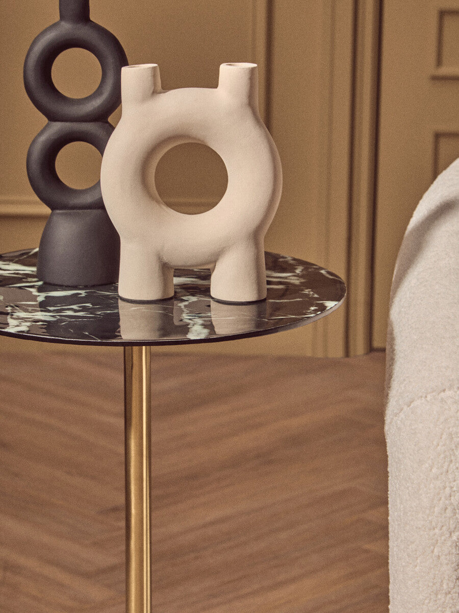 Avola Black Marble Effect Top Gold Base Side Table