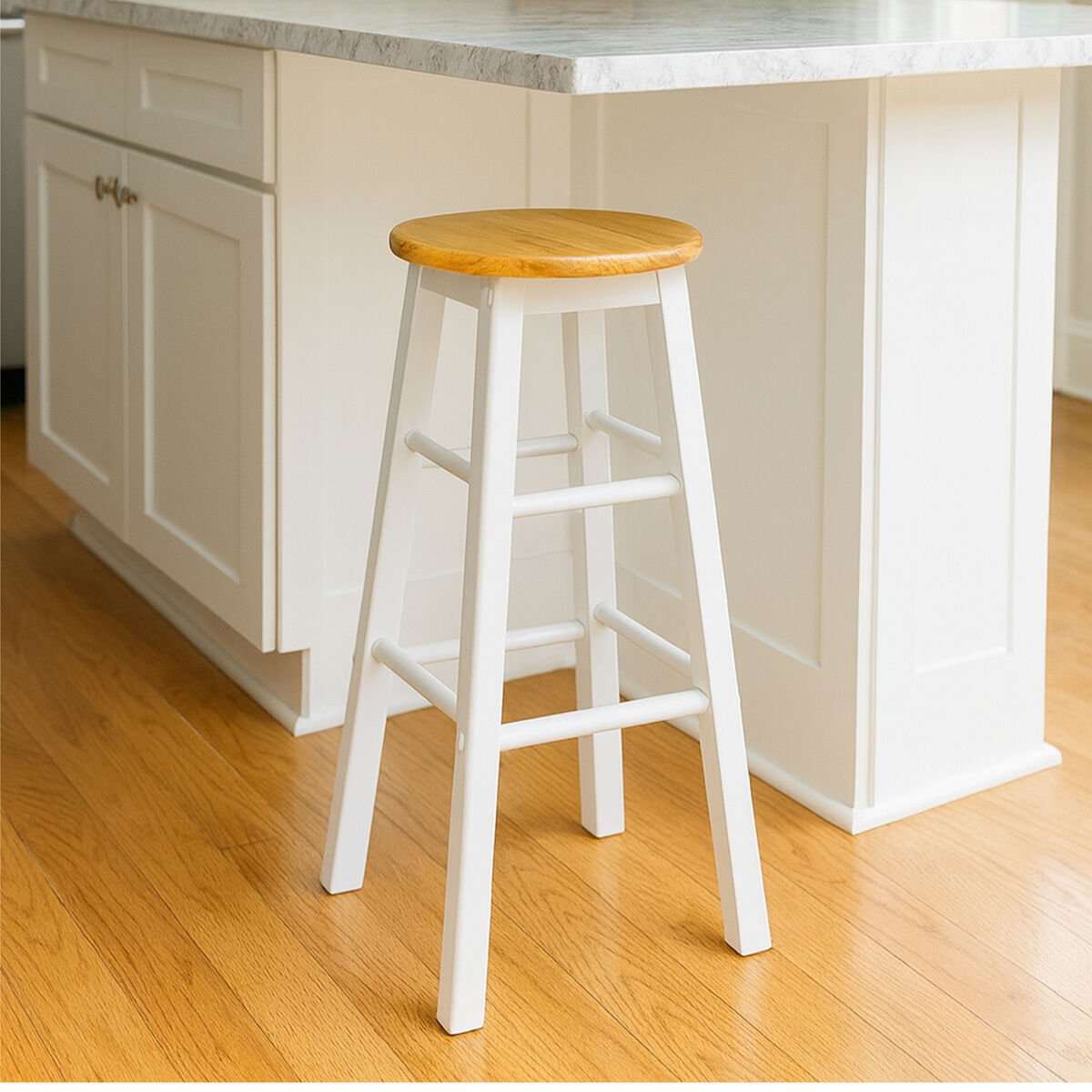 Chester White and Natural Wooden Kitchen/Bar Stool