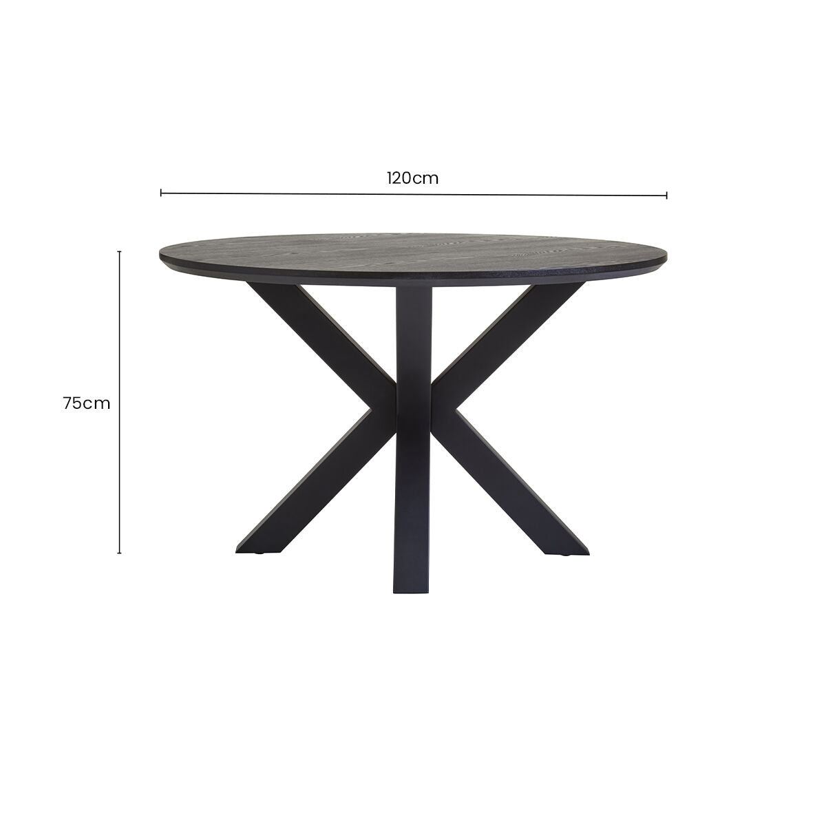 Black Wood Veneer Round Top Dining Table with Metal Legs | Salford