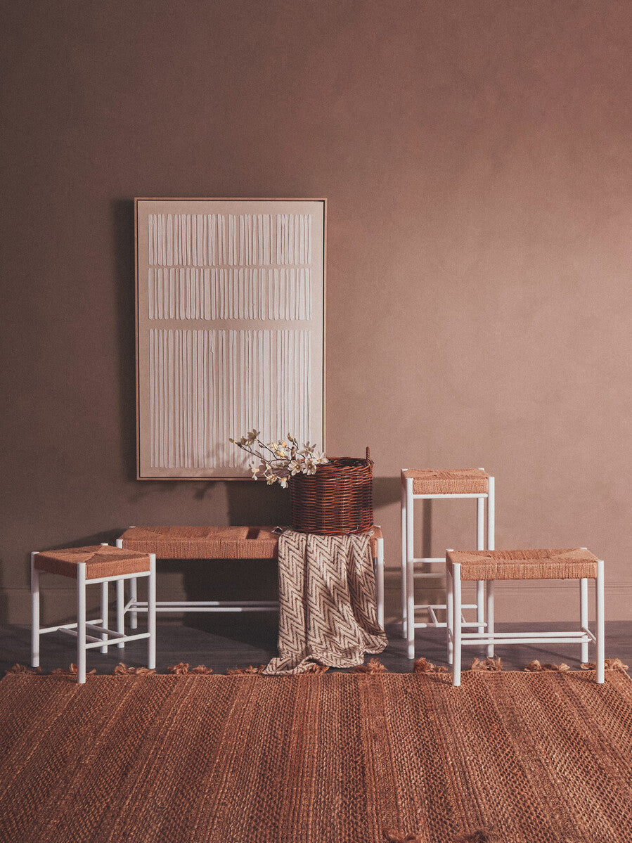 Natural Rope and White Wood Stool | Bandar