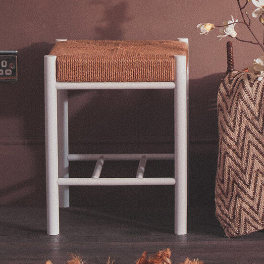 Bandar Natural Rope and White Wood Stool