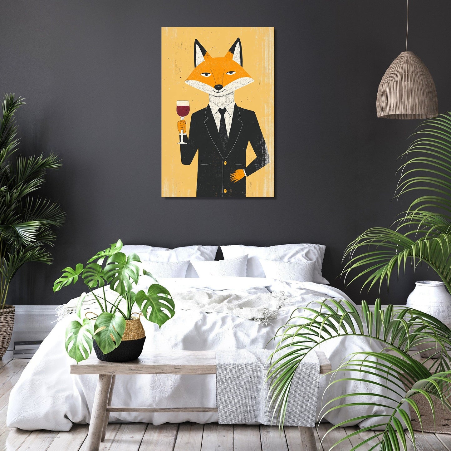 Fox with Wine Canvas