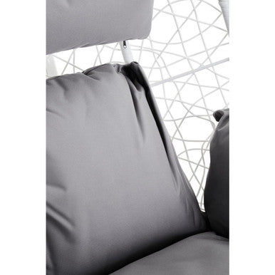 Goa White Rattan Effect Hanging Chair With Grey Cushions