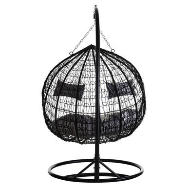 Black Rattan Effect Double Hanging Chair with Grey Cushions | Goa