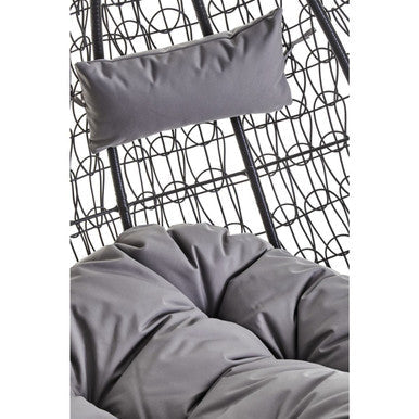 Black Rattan Effect Double Hanging Chair with Grey Cushions | Goa