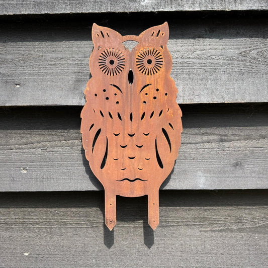 Rusty Metal Standing Owl Garden Ornament