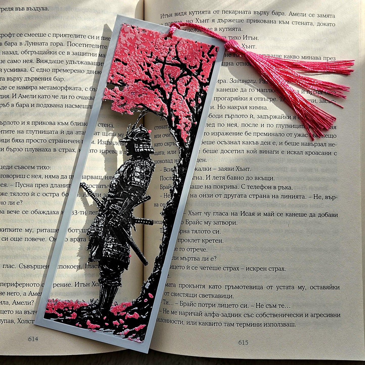 Sakura Samurai 3D Printed Bookmark | Durable PLA with Pink Tassel