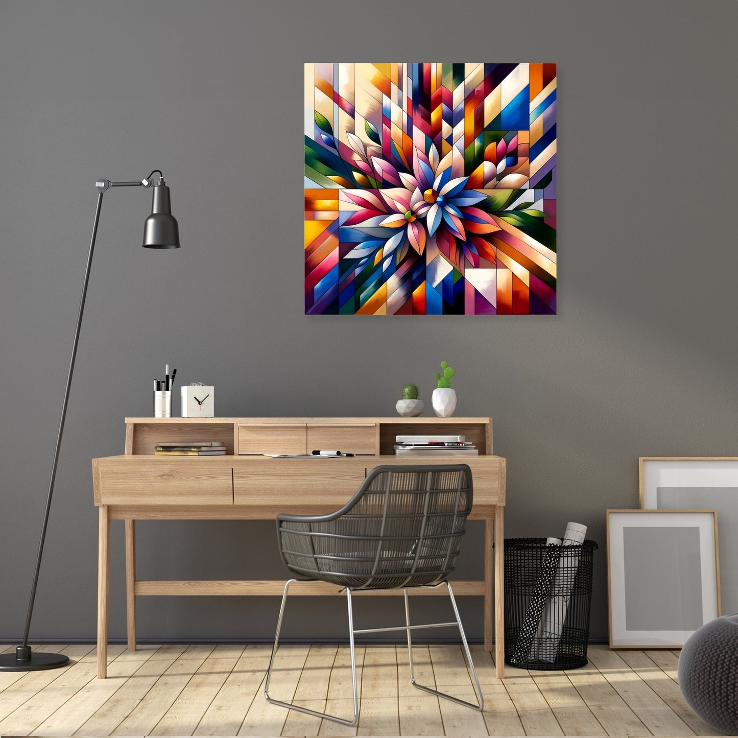 Geometric Floral Fusion Canvas