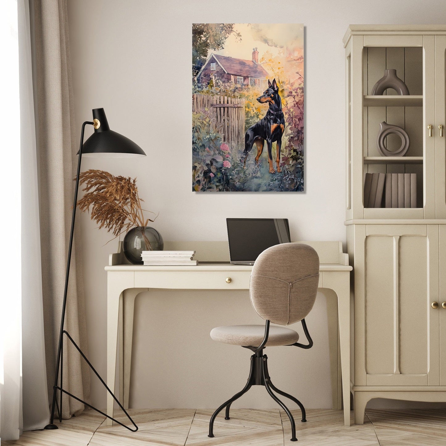 Doberman Sunset Garden Canvas