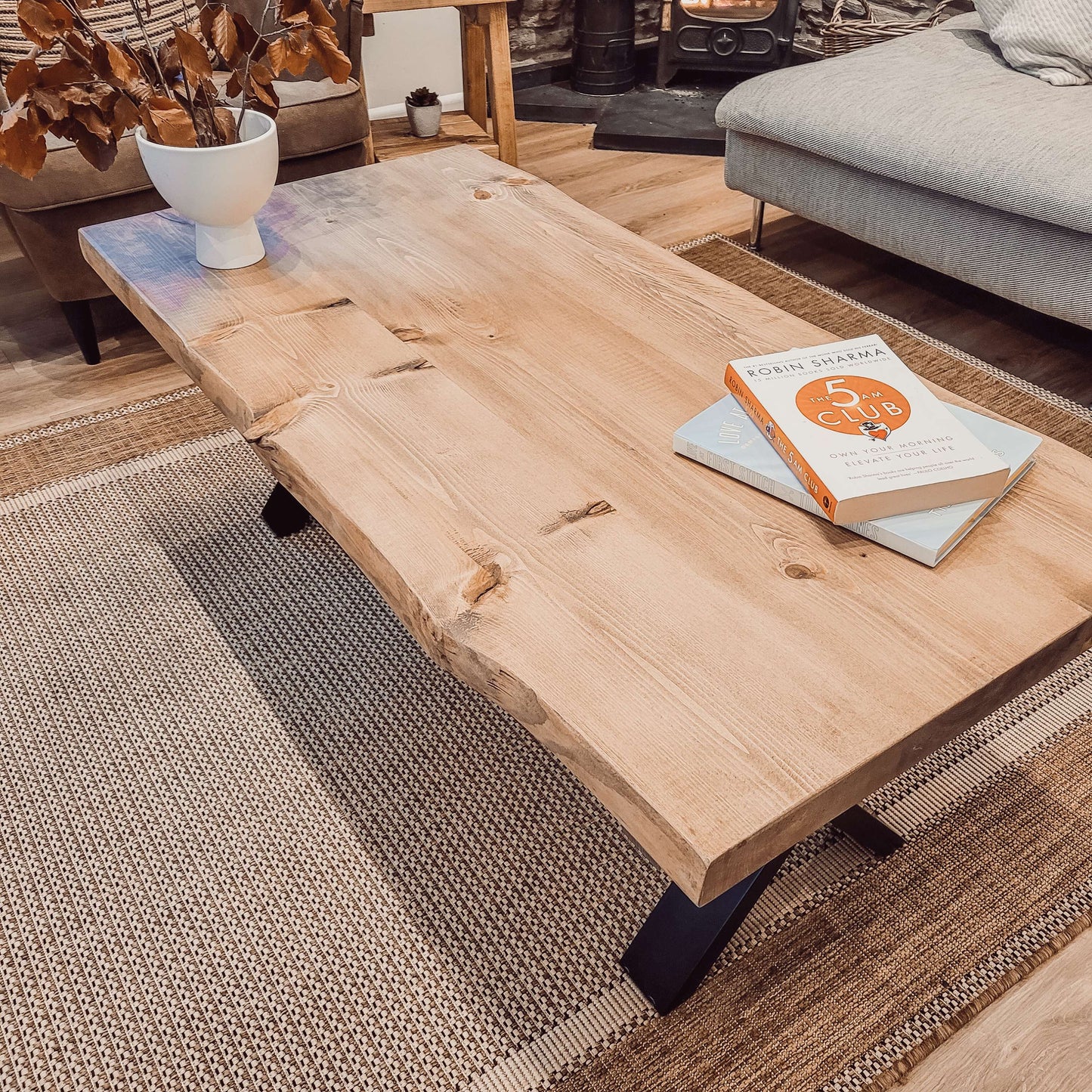 RITA Live / Waney Edge Coffee Table With Metal X Legs