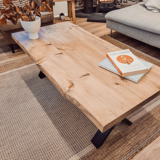 RITA Live / Waney Edge Coffee Table With Metal X Legs