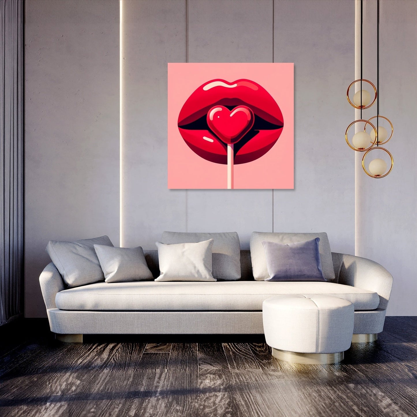 Flat Illustration Red Lips Canvas