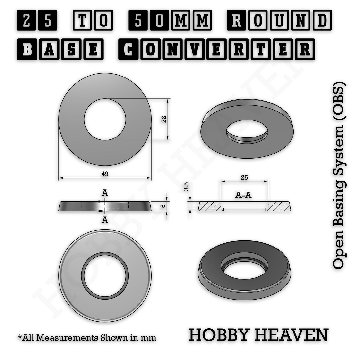 Round to Round Base Converters 3D Print Full Range