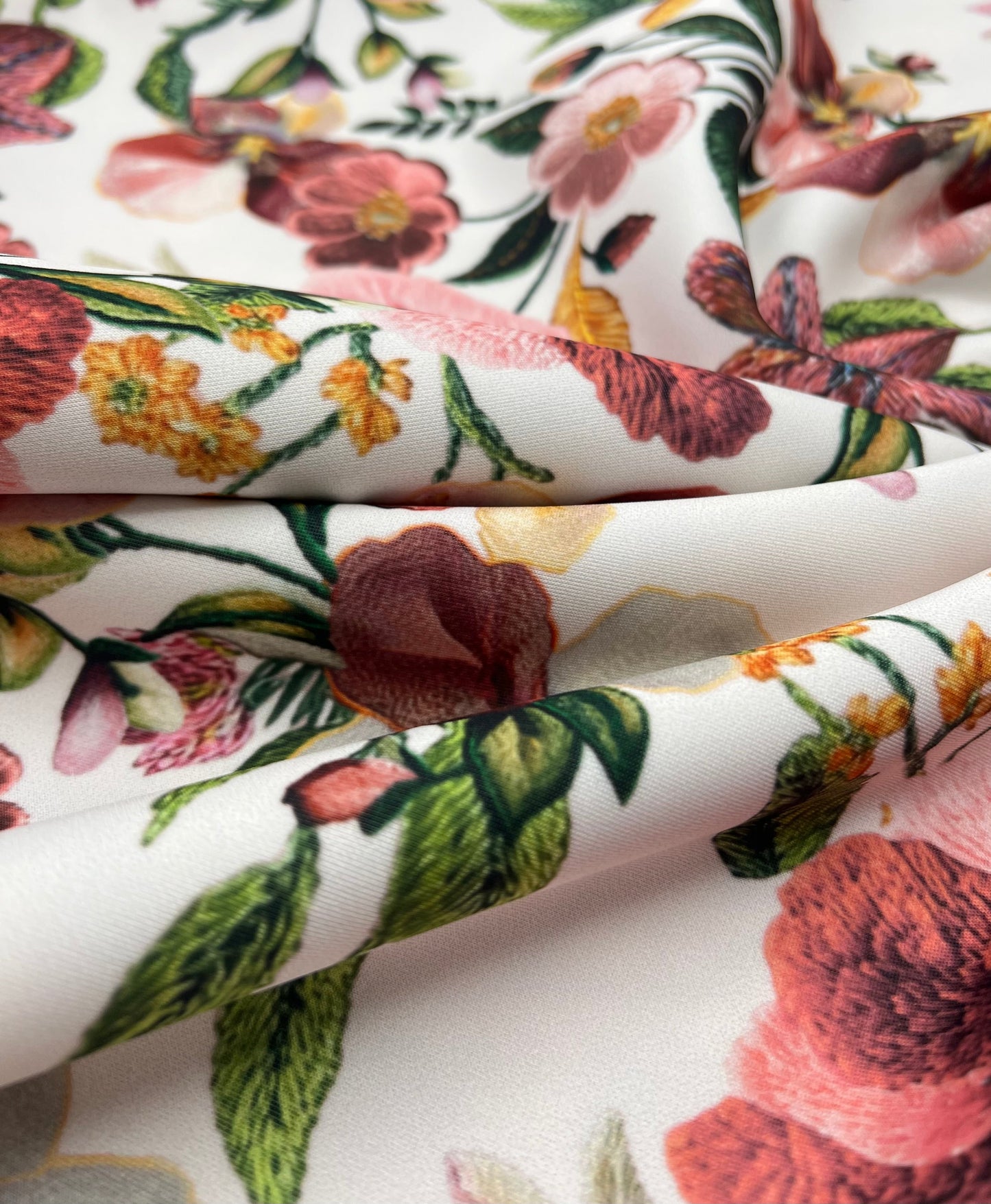 Floral Printed Plain Scuba 4 Way Stretch Jersey Fabric