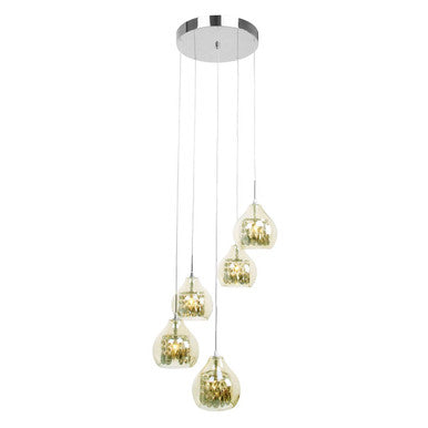 Moire Smoked Glass and Chrome 5 Pendant Light