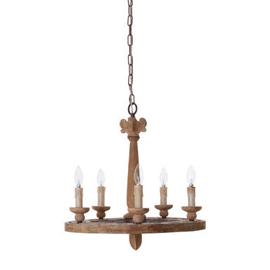 5 Arm Oak Wood Chandelier | Paxton