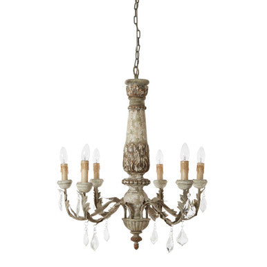 Carved Wooden 6 Arm Chandelier | Pavatti