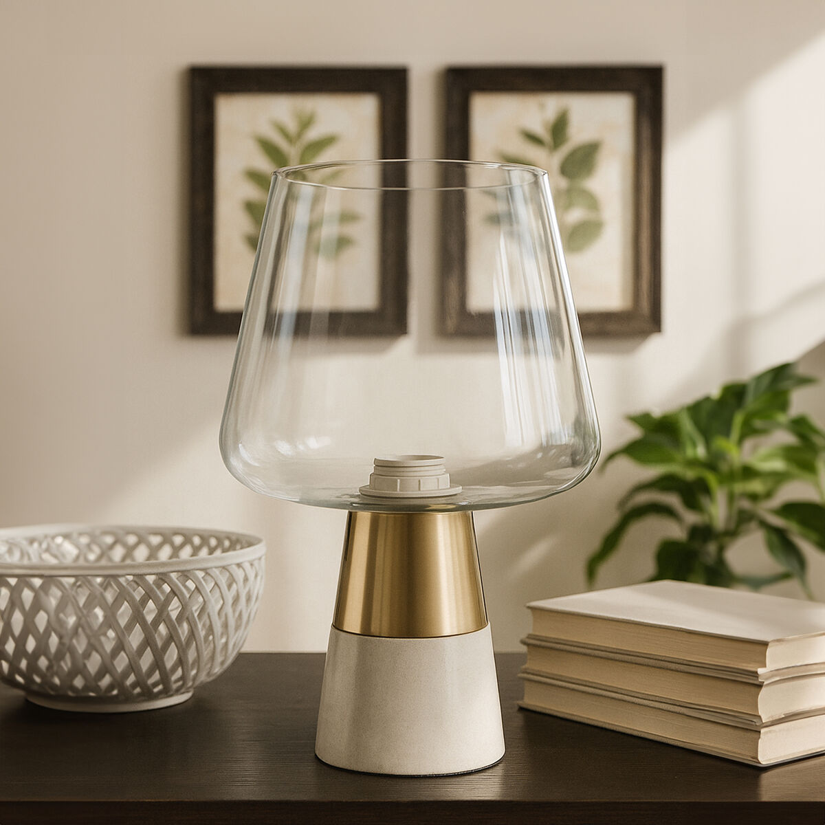 Sebah Table Lamp with Marble Base and Glass Shade