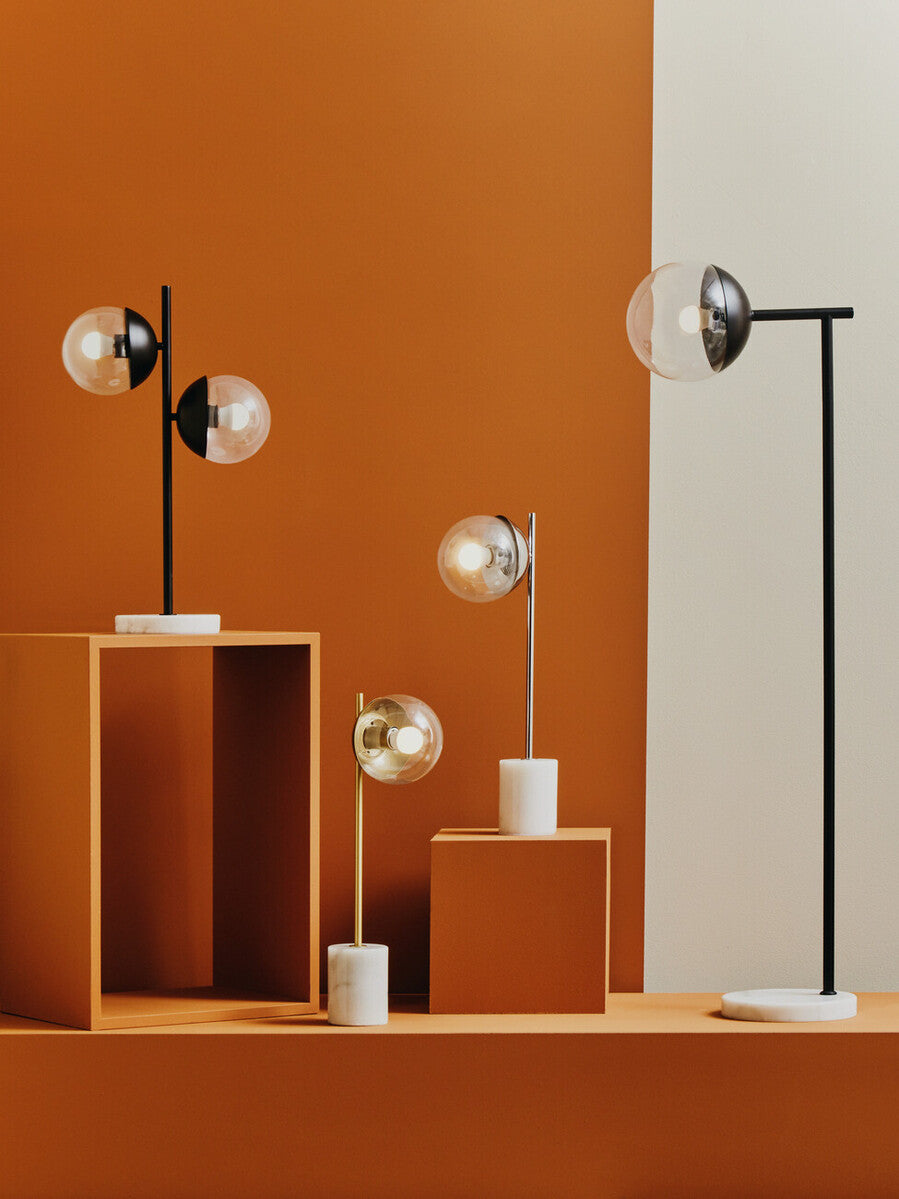 Gold Finish Metal Table Lamp with White Marble Base | Revive