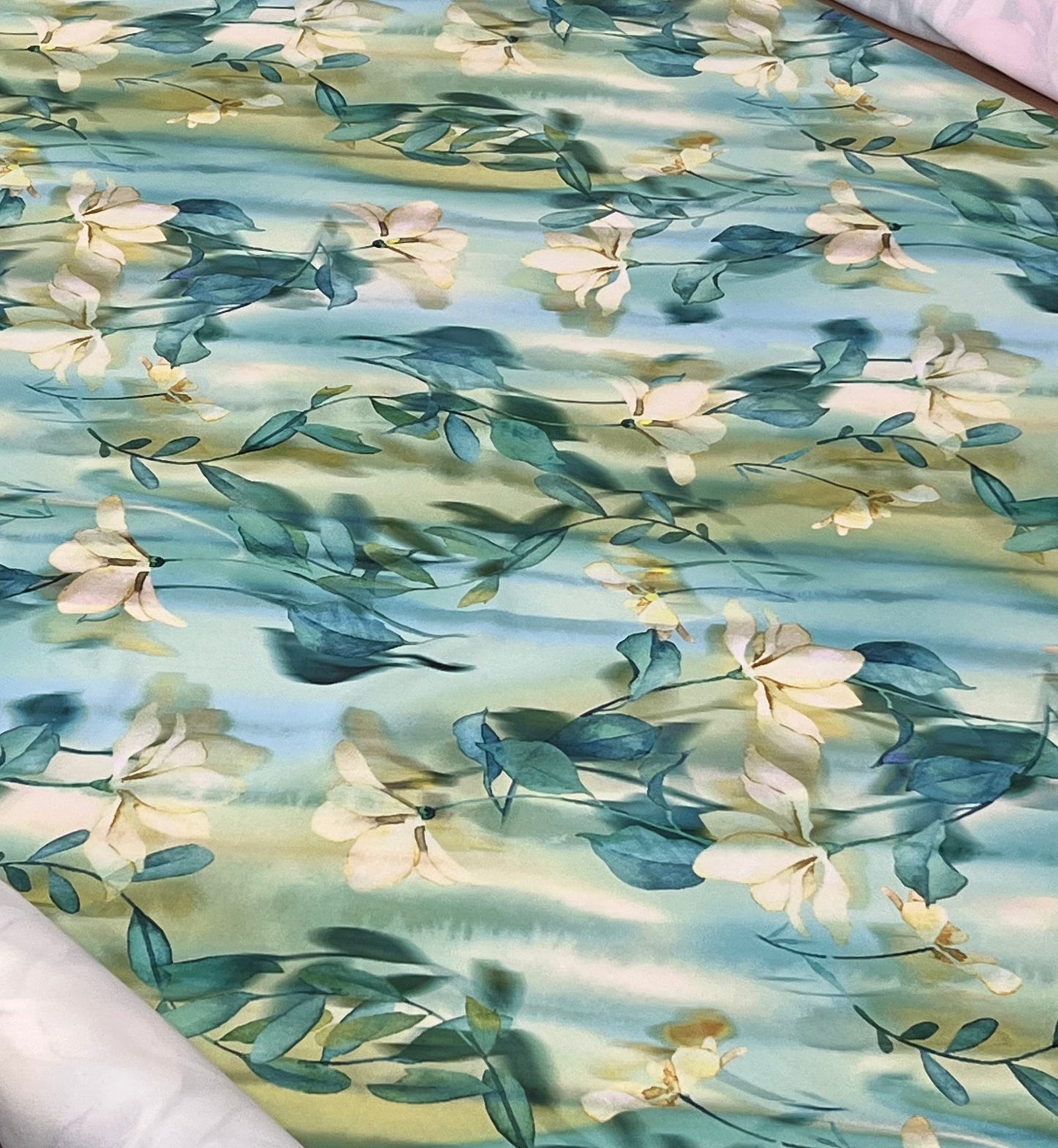 Green Floral Printed Scuba Crepe Jersey Fabric 2 Way Stretch