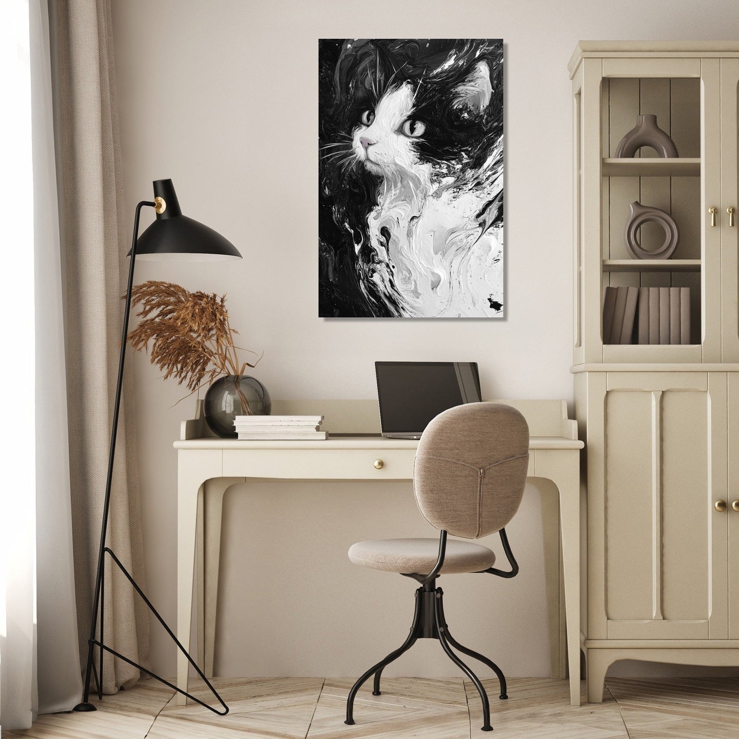 Cat Swirl Monochrome Canvas