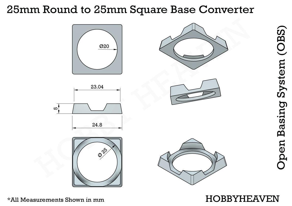 25mm Round to 25mm Square Bases Converters 3d Print