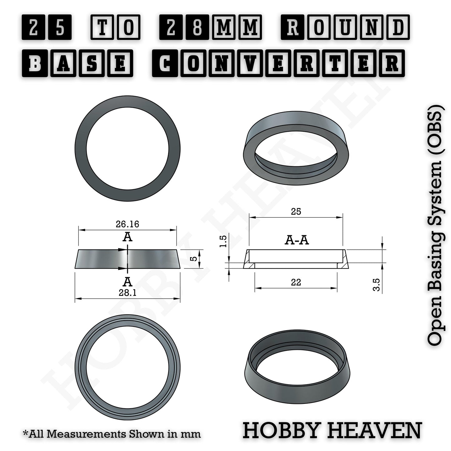 Round to Round Base Converters 3D Print Full Range