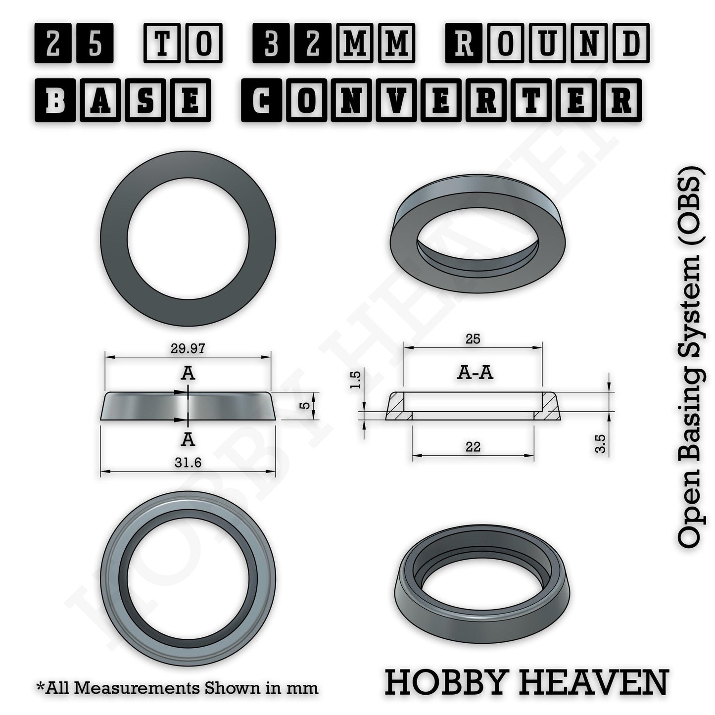 Round to Round Base Converters 3D Print Full Range