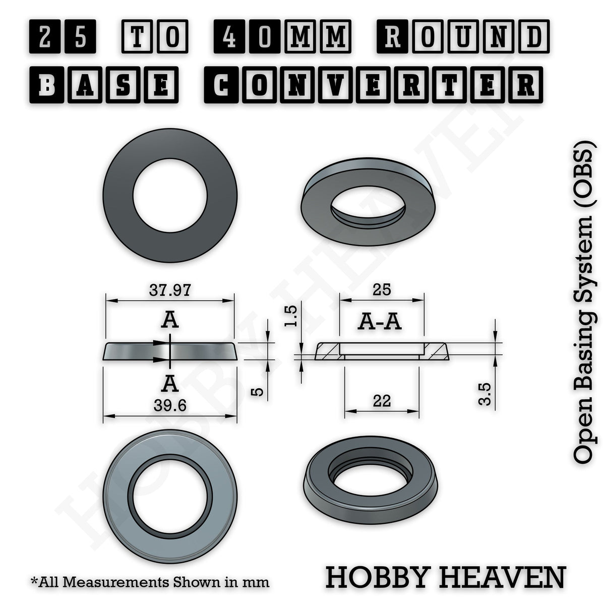 Round to Round Base Converters 3D Print Full Range