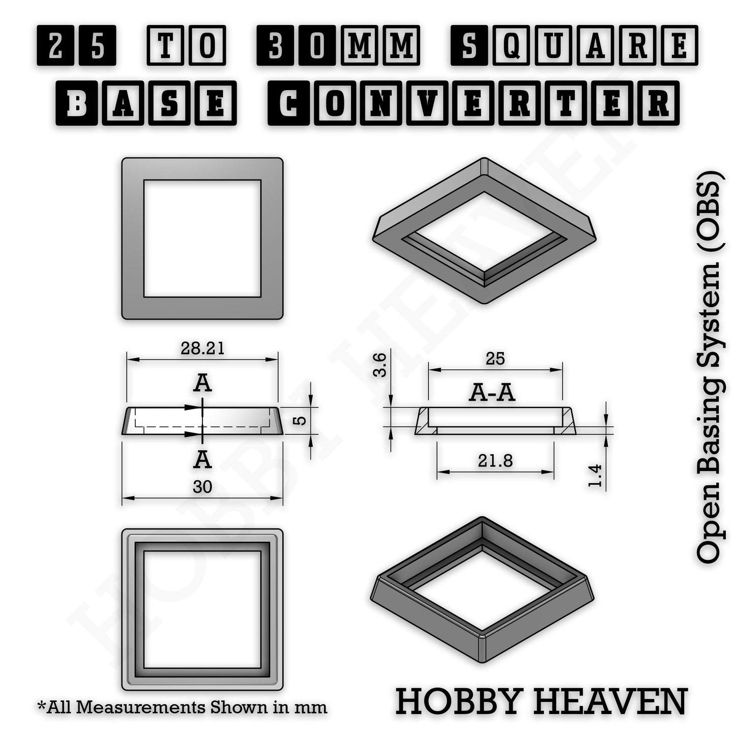 Square to Square Base Converters 3D Print Full Range