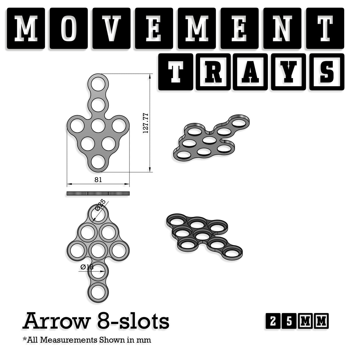 25mm Movement Trays for Tabletop Games | Wargaming | Full Range