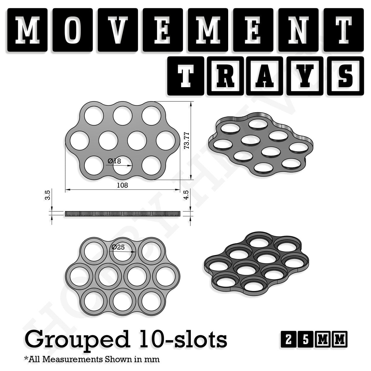 25mm Movement Trays for Tabletop Games | Wargaming | Full Range
