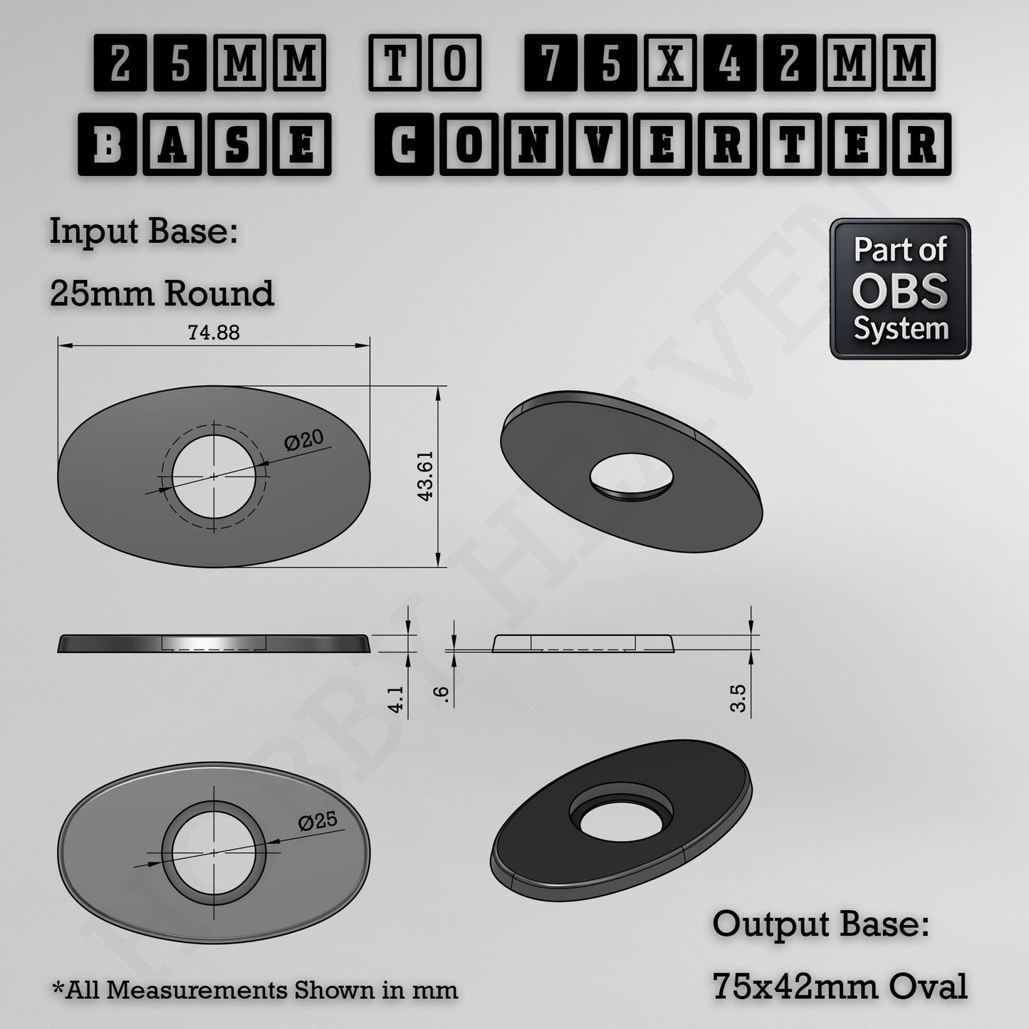 Round To Oval Bases Size Converters 3d Print Full Range