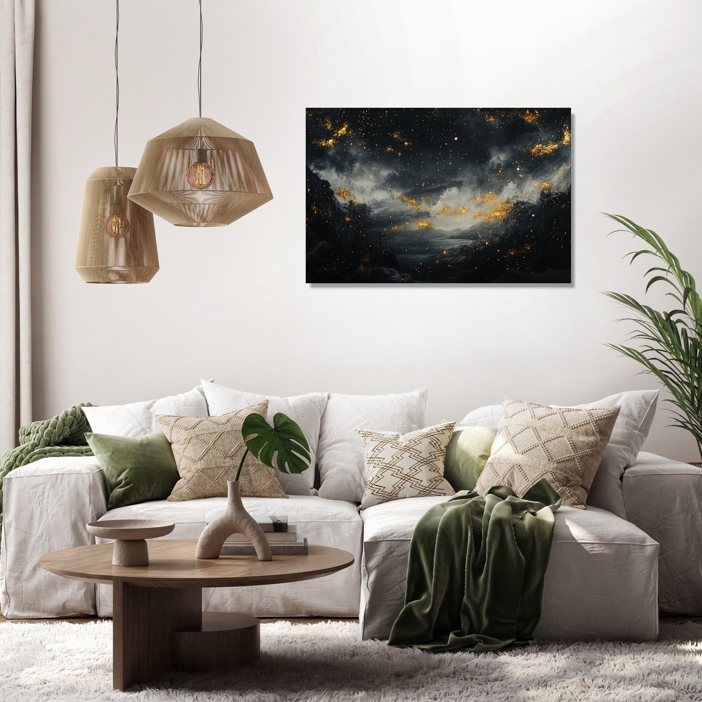 Golden Stars on Shadowed Canvas