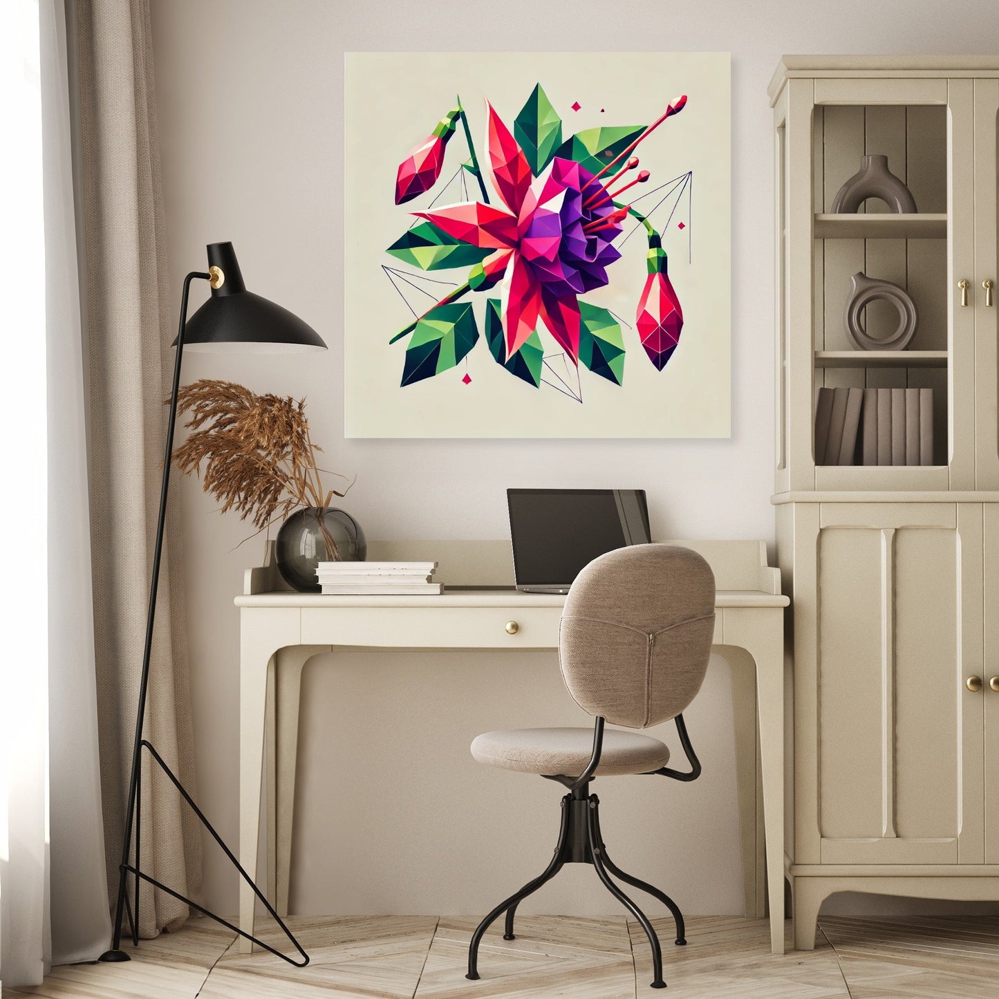 Geometric Fuchsia Blossom Canvas