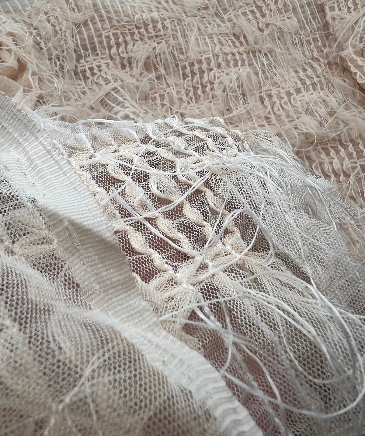 Nude Textured Mesh Tassel Fabric 2 Way Stretch