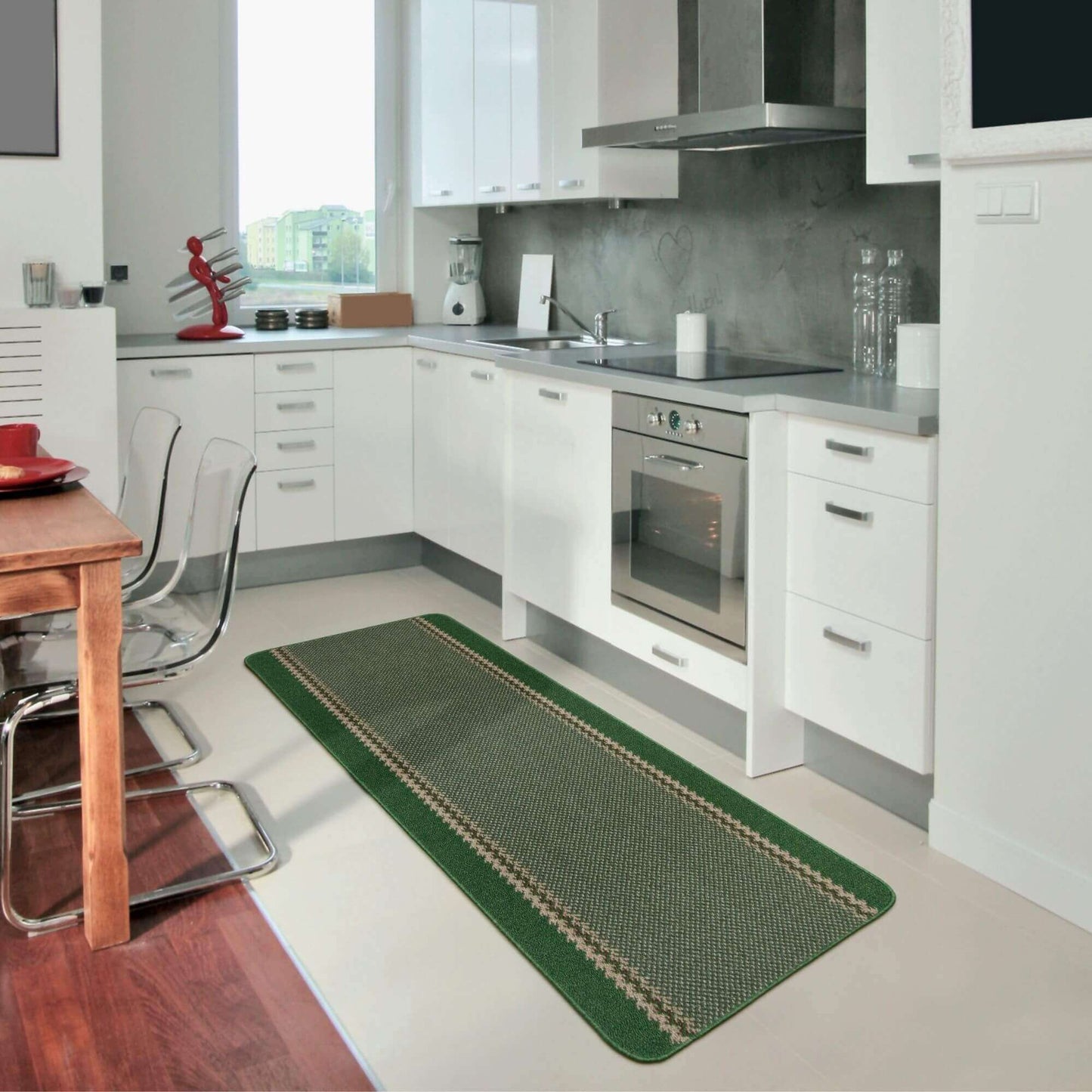 Washable Designer Bordered Green Rug | 116Gr