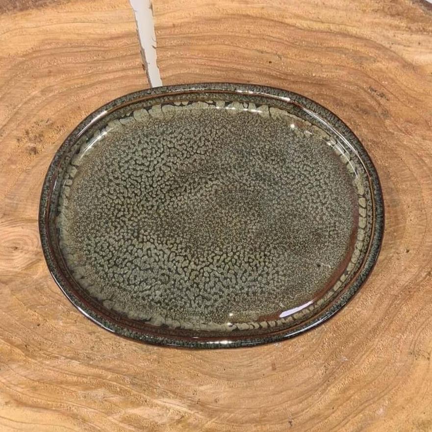 26cm Glazed Drip Tray | Oval | Green