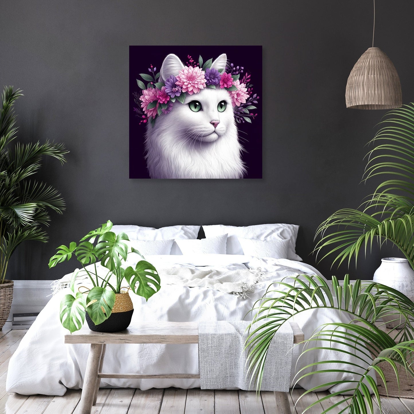 Floral Crown Cat Canvas