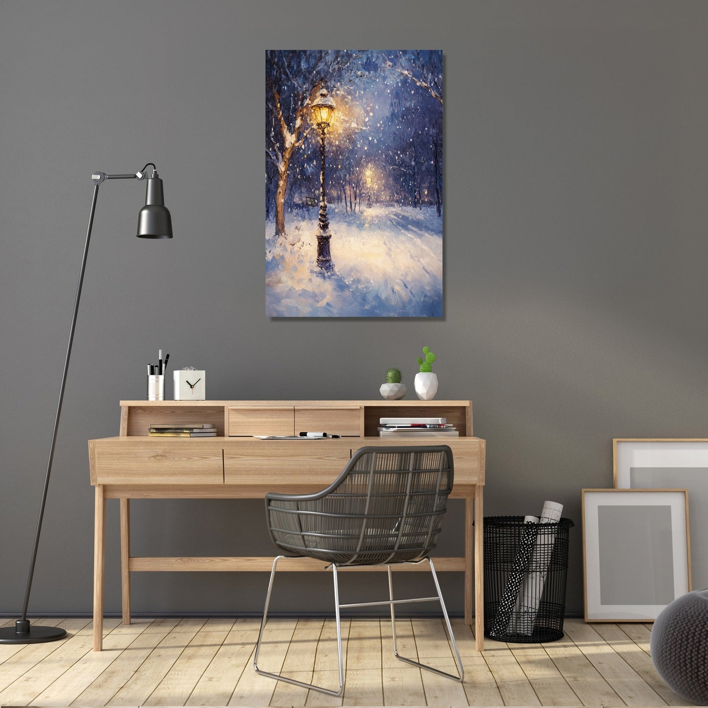 Snowfall Under Lamplight Canvas