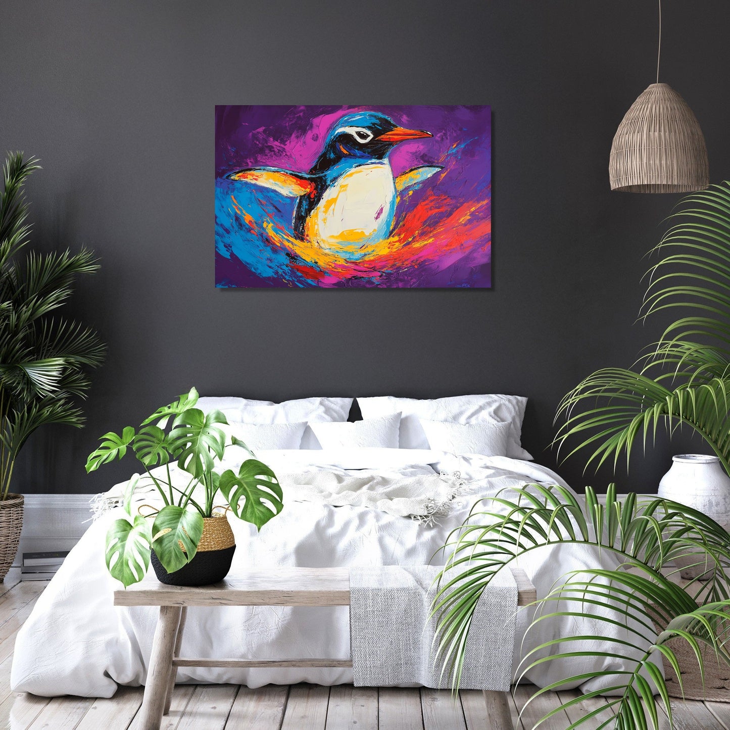 Penguin in Purple Canvas