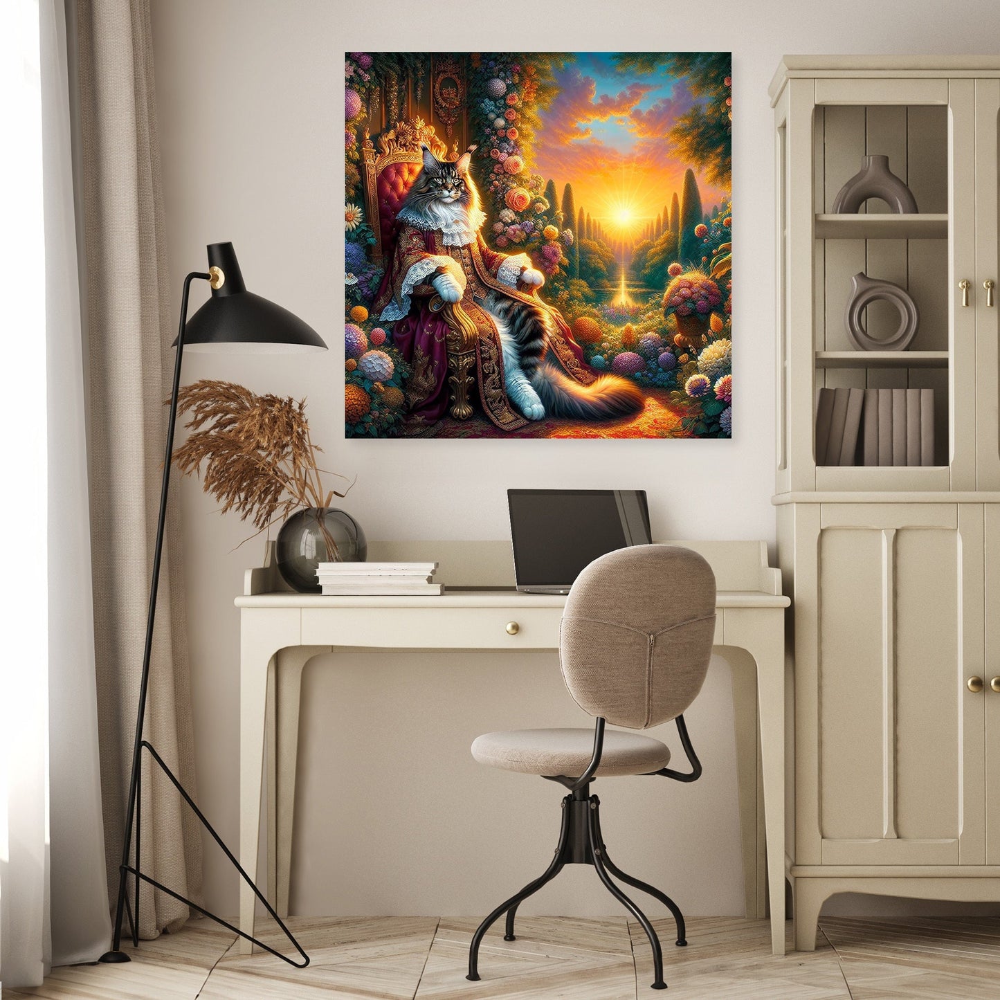 Regal Coon Sunset Throne Canvas