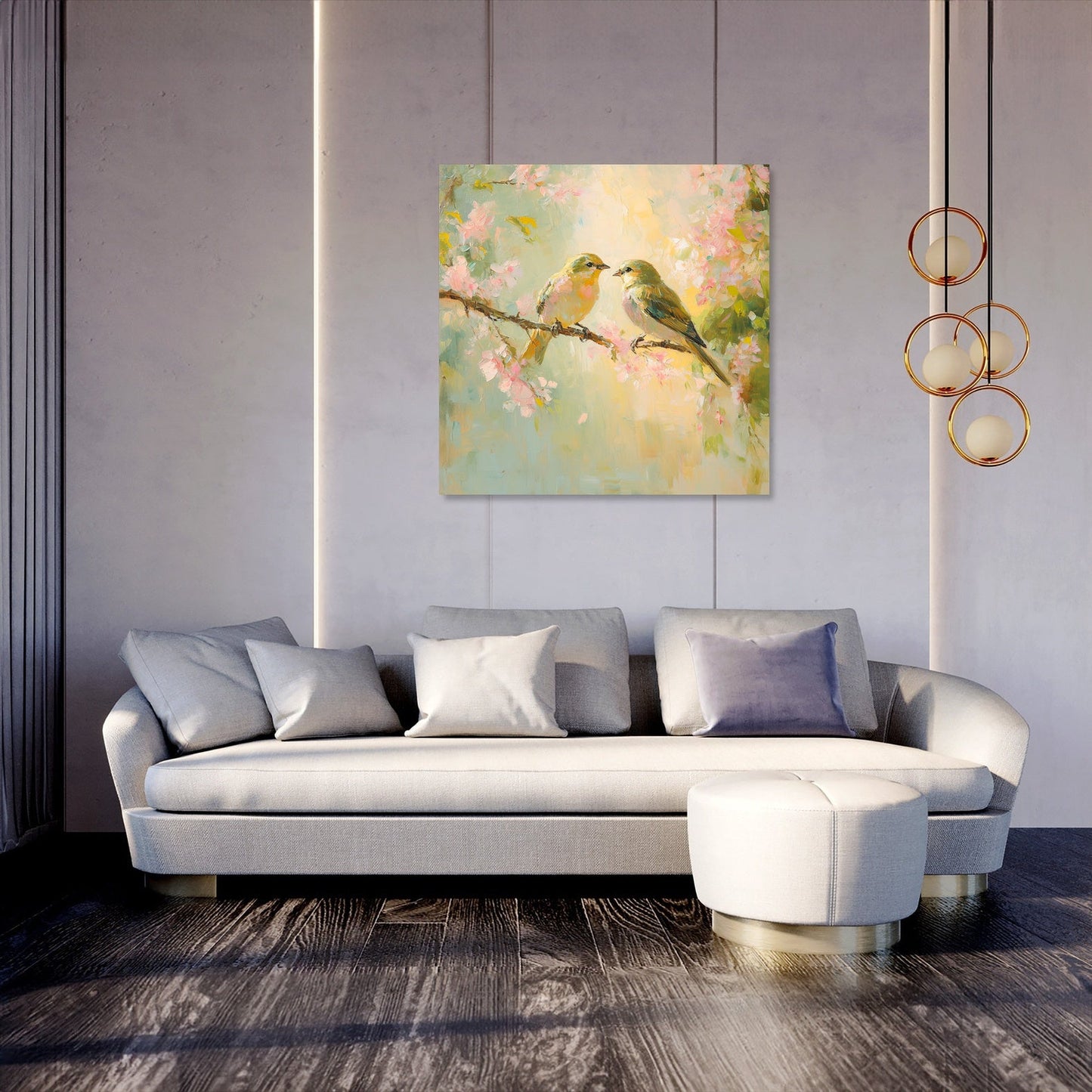 Lovebirds on Blossom Canvas