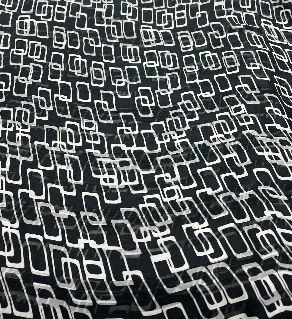 Black White Rectangles Printed Chiffon Dress Fabric
