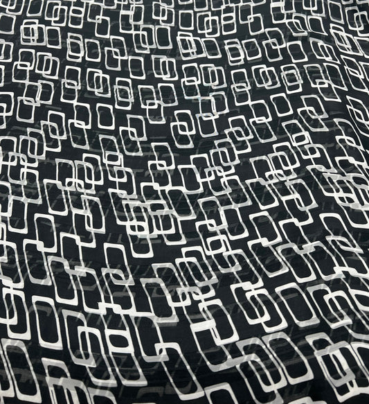 Black White Rectangles Printed Chiffon Dress Fabric