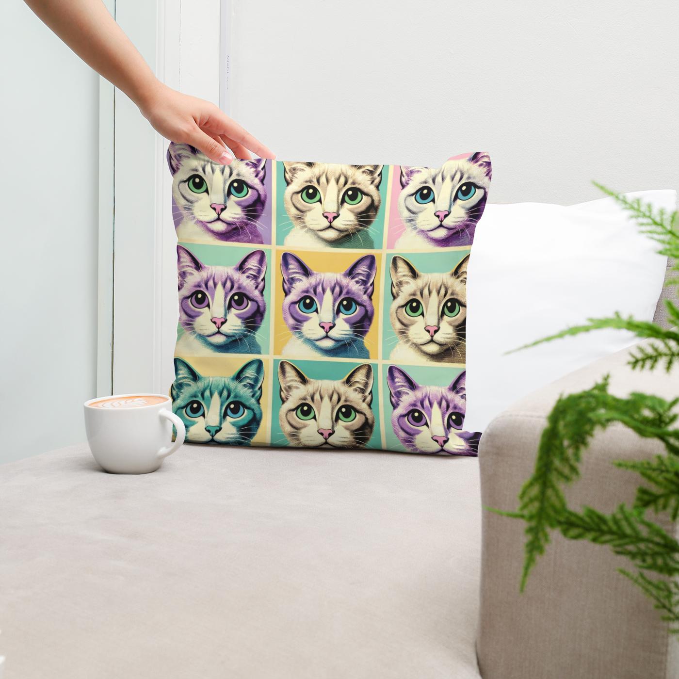 Pastel Pop Cats Cotton Cushion