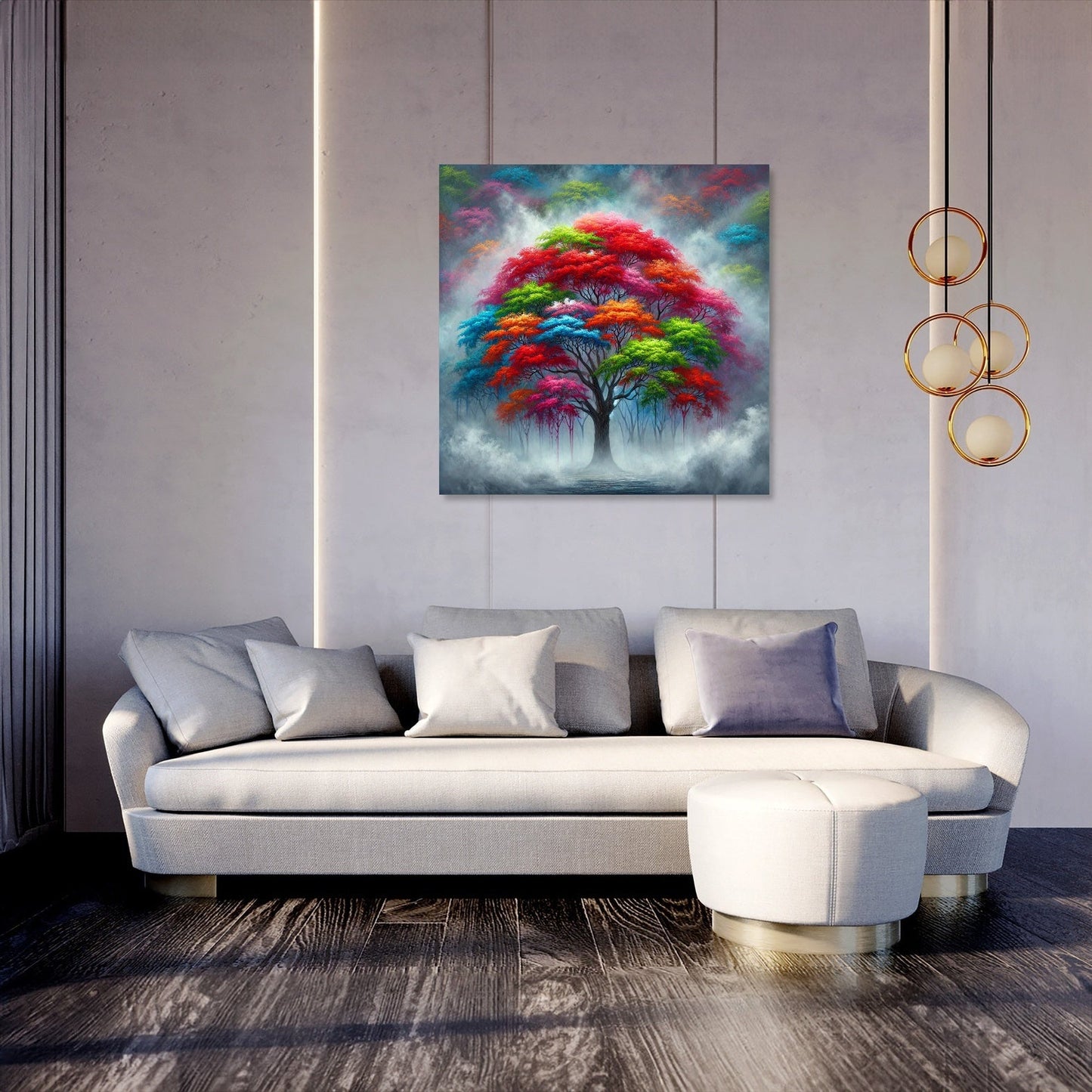 Vibrant Tree in Fog Canvas
