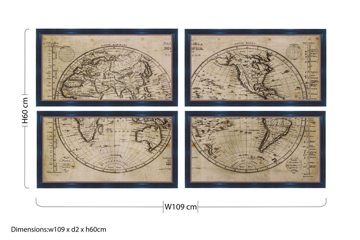 Set of 4 World Framed Wall Arts
