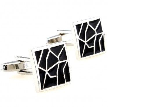 black with silver cracked design cufflinks